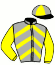 casaque portée par Abrivard J. E. jockey du cheval de course GOLDEN DE PAME, information pmu ZETURF