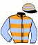 casaque portée par Cabre J. jockey du cheval de course JYCROIS BELLEVUE, information pmu ZETURF