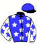 casaque portée par Mobian J. jockey du cheval de course MOTORSPORT, information pmu ZETURF