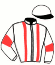 casaque portée par Dromigny T. jockey du cheval de course GODWIN DJOC, information pmu ZETURF