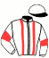 casaque portée par Courcelles R. jockey du cheval de course INDRA DE FORGES, information pmu ZETURF