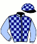 casaque portée par Eon Mlle M. jockey du cheval de course PORT ADRIANO, information pmu ZETURF