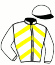 casaque portée par Romary Mlle M. jockey du cheval de course POM POM GIRL, information pmu ZETURF