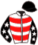 casaque portée par Yvon M. jockey du cheval de course IMPACT DES BAUX, information pmu ZETURF