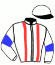 casaque portée par Ouvrie F. jockey du cheval de course ABRACADABRA EFFE (IT), information pmu ZETURF