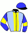 casaque portée par Abrivard M. jockey du cheval de course IQUEM D'AMER (FR), information pmu ZETURF
