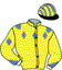 casaque portée par Gocciadoro A. jockey du cheval de course CLARISSA, information pmu ZETURF