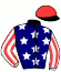 casaque portée par Thomain D. jockey du cheval de course KITTS ET NEVIS, information pmu ZETURF