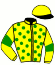 casaque portée par Barrier A. jockey du cheval de course KING DE L'OUEST, information pmu ZETURF