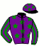 casaque portée par Dromigny T. jockey du cheval de course KIKI DU ROC, information pmu ZETURF