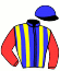 casaque portée par Van Den Putte Jr J. jockey du cheval de course KURT DE LA CEZE, information pmu ZETURF