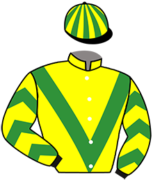 casaque portée par Bernard A. jockey du cheval de course IN THE ARMY NOW, information pmu ZETURF