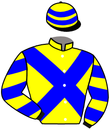 casaque portée par Romary Mlle M. jockey du cheval de course GODESSA, information pmu ZETURF