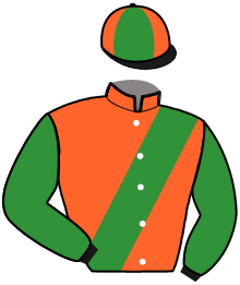 casaque portée par L. Brechat jockey du cheval de course LUNE DE L'HAUT, information pmu ZETURF