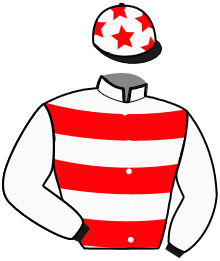 casaque portée par Collette A. jockey du cheval de course MYRCIA, information pmu ZETURF