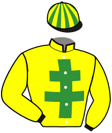 casaque portée par Ollitrault P. jockey du cheval de course JOKER DE LA BRETTE, information pmu ZETURF