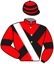 casaque portée par Poirier Mlle C. jockey du cheval de course AINTREEGIRL, information pmu ZETURF