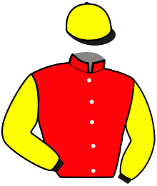 casaque portée par Barrier A. jockey du cheval de course MISS DE LA FERME, information pmu ZETURF