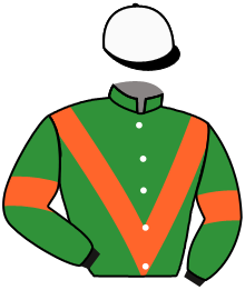 casaque portée par Velon Mlle M. jockey du cheval de course HOLLYHOCK, information pmu ZETURF