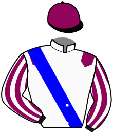 casaque portée par Chesneau A. jockey du cheval de course ALGAJUST, information pmu ZETURF
