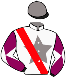 casaque portée par Caramanolis A. jockey du cheval de course SOUPIR, information pmu ZETURF