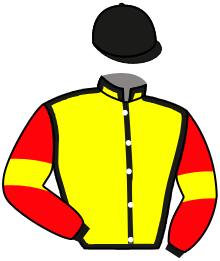 casaque portée par Collomb Mlle M. jockey du cheval de course SHAMSABAD, information pmu ZETURF
