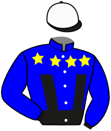 casaque portée par Huygens Mlle H. jockey du cheval de course GREATMAN DE BUSSET, information pmu ZETURF