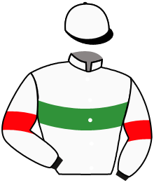casaque portée par Velon Mlle M. jockey du cheval de course POSCHIAVO, information pmu ZETURF