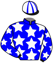 casaque portée par Poirier M. jockey du cheval de course HENZO DE MOUTIERS, information pmu ZETURF
