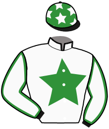 casaque portée par Guerineau F. jockey du cheval de course HELITE ELEVEN, information pmu ZETURF