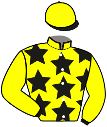 casaque portée par Ouvrie F. jockey du cheval de course LIONELLE DU SOLEIL, information pmu ZETURF