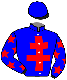 casaque portée par Godey Mme Hél. jockey du cheval de course JUSQUIAME, information pmu ZETURF