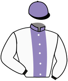 casaque portée par Madamet A. jockey du cheval de course QUEEN SINGER, information pmu ZETURF