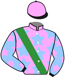 casaque portée par Germain Mlle M. jockey du cheval de course LE RAVI, information pmu ZETURF