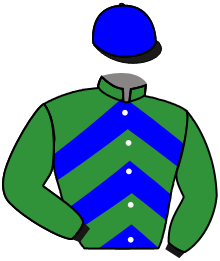 casaque portée par Bachelot T. jockey du cheval de course RUE DE VOLGA, information pmu ZETURF