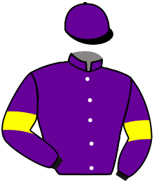casaque portée par Germain Mlle M. jockey du cheval de course MERI SHARMA, information pmu ZETURF