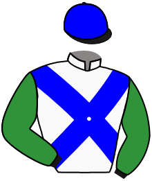 casaque portée par Demuro C. jockey du cheval de course PRINCE DE MONTFORT, information pmu ZETURF