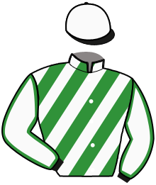 casaque portée par Ambrogio Mme G. jockey du cheval de course HARMONICA, information pmu ZETURF