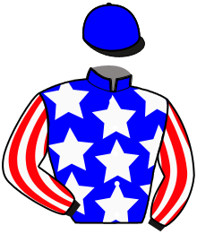casaque portée par Desmigneux F. jockey du cheval de course KARA DES BROUSSES, information pmu ZETURF