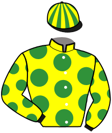 casaque portée par Charlot M. X. jockey du cheval de course LASCO DE BERTRANGE, information pmu ZETURF
