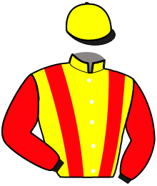 casaque portée par Rivron W. jockey du cheval de course JUS DE COCO, information pmu ZETURF