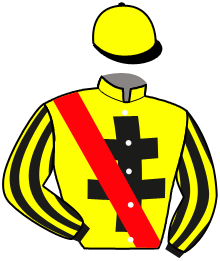 casaque portée par Crastus A. jockey du cheval de course IGETAKICKOUTOFYOU, information pmu ZETURF