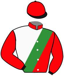 casaque portée par Ouvrie F. jockey du cheval de course KAXIG IN, information pmu ZETURF