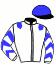 casaque portée par Congiu G. jockey du cheval de course LE CERVEAU, information pmu ZETURF
